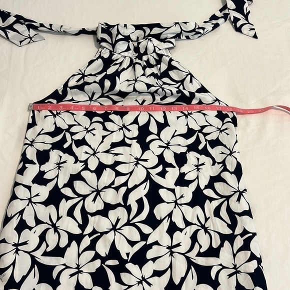 J Crew Bow Neck Halter Cotton Mini Floral Tropical Shift Dress Navy White Size 0 - Picture 9 of 17